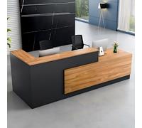 AIROW Moderno banco reception minimalista a forma di L, bancone commerciale con cassetto chiudibile a chiave, armadietto, ripiano per tastiera, design per ufficio, hotel, salone, 2.4 m, destro