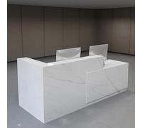 AIROW Moderno banco reception minimalista a forma di L, bancone commerciale con cassetto chiudibile a chiave, armadietto, ripiano per tastiera, design per ufficio, hotel, salone, 2.4 m, destro