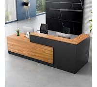 AIROW Moderno banco reception minimalista a forma di L, bancone commerciale con cassetto chiudibile a chiave, armadietto, ripiano per tastiera, design per ufficio, hotel, salone, 2.6 m, sinistro