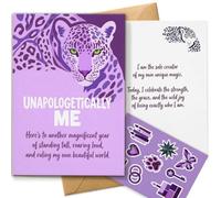 AIROW Romantico biglietto di compleanno per te stesso, design leopardato | leopardo; "Unapologetically Me"; messaggio d'amore stampato; spazio vuoto; piegato 14,5 x 20,8 cm; busta kraft gommata