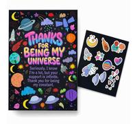 AIROW Space Universe - Biglietto di ringraziamento per amici, partner, moglie, marito, formato A5, formato A5, stampa su entrambi i lati, design originale disegnato a mano, include busta kraft e