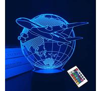 Airplane 3D Illusion Night Light LED Earth Lampada da tavolo 16 regali di compleanno a colori per ragazzi Uomini Pilot Office Room Decoration