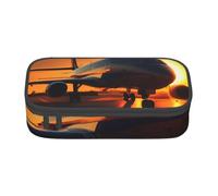 Airplane at Sunset - Astuccio per matite con stampa di aeroplano al tramonto, portatile, borsa da viaggio da donna, borsa per il trucco, Nero , Taglia unica, Astuccio per trucchi