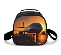 Airplane at Sunset - Borsa termica per il pranzo, piccola, con tracolla regolabile, riutilizzabile, per lavoro, picnic, viaggi