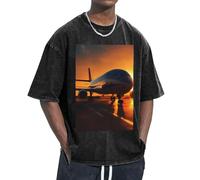 Airplane at Sunset Print Authentic Retro Look Fitness Sessions Oversize T-shirt Confortevole Leggero, Nero , XL