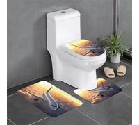 Airplane Flying Through Golden Sunset Clouds Set Di Tappetini Da Bagno 3 Pezzi Antiscivolo Tappetino Da Bagno Assorbente Tappeto Con Profilo A U Per Doccia Toeletta La Casa