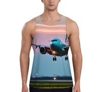 Airplane in Evening Lights Print - Gilet da allenamento da uomo, ad asciugatura rapida, traspirante, da palestra, spiaggia, sport, abbigliamento casual quotidiano, Nero , L