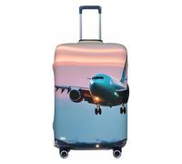 Airplane in The Evening Lights Stampa Lavabile Valigia Universale Elastico Bagagli Protector Viaggio Manica Accessorio, Nero , M, Bagaglio a mano