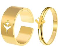 Airplane Matching Ring Pair of Adjustable Trendy Promise Rings Set For Anniversary Birthday Gift, Golden Nice processing