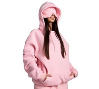 Airplane Mode Travel Hoodie with Eye Mask Built in, Comfort Airplane Mode Travel Hoodies with Hidden Pockets,Blanket Hoodie for Women Men (Pink,S)
