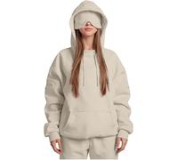 Airplane Mode Travel Hoodie with Eye Mask, Travel Hoodie with Secret Pockets Womens, Sweatshirt Pullover for Flying Sleeping, Wearable Blanket Hoodies for Men Women Sleep (Apricot,L)
