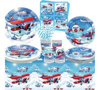 Airplane Party Supplies - Airplane Party Tableware - Dinner Plates Desserts Cups Napkins Tablecover Straws for Plane Baby Shower Supplies, Serves 20 (20)