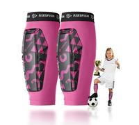 AIRSFISH Parastinchi bambini calcio - Attrezzatura da calcio ultra leggera per ragazzi e ragazze, con PU Shock Core & Grip in silicone, parastinchi traspirante per calcio