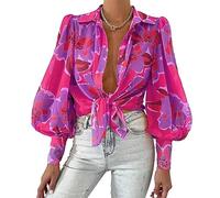 Airshi Camicia da Donna, Manica a Sbuffo Allentata con Stampa Superiore da Donna Abbottonata per Lo Shopping (S)
