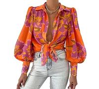 Airshi Camicia da Donna, Manica a Sbuffo Allentata con Stampa Superiore da Donna Abbottonata per Lo Shopping (XL)