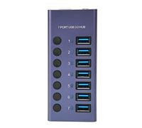 Airshi Hub USB 3.0, Docking Station USB 3.0 a 7 Porte Trasmissione a 5 Gbps Interruttore Individuale Plug And Play Lega di Alluminio per Telefono (Spina UE)