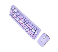 Airshi Insieme della Tastiera Senza Fili, Mouse Ergonomico della Tastiera di Sonno Automatico Combinato 2.4GHz Retro Sveglio per L'Ufficio (Tema Viola)