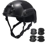Airsoft Set casco FAST - Casco tattico Bump Con sospensione regolabile a manopola migliorata/Ginocchiere e gomitiere(Bk,L)