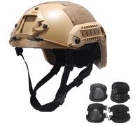 Airsoft Set casco FAST - Casco tattico Bump Con sospensione regolabile a manopola migliorata/Ginocchiere e gomitiere(Tan,L)