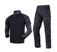 Airsoft, tuta mimetica da uomo, per paintball, combattimento, a maniche lunghe, con chiusura lampo 1/4, militare, per attività all'aperto, mimetica, abbigliamento da caccia BDU.., Pitone nero, XL