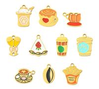 Airssory 10 ciondoli smaltati in 10 stili con cibo e bevande, a forma di chicco di caffè, pizza, patatine fritte, per gioielli fai da te, bracciali, collane, orecchini, borse, portachiavi, decorazione