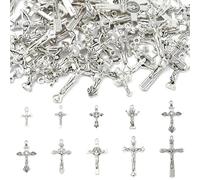 Airssory 100 ciondoli a forma di croce in stile tibetano, in argento anticato, con Gesù e crocifisso, per gioielli fai da te, bracciali, collane, orecchini, borse, portachiavi, decorazioni per