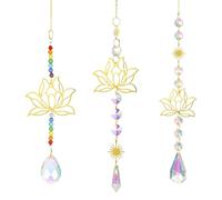 Airssory 3 pz Fiore di Loto a tema Ottone Vetro Appeso Dream Suncatchers Teardrop Floral Ornament Catchers per Finestra Camera Partito Casa Parete Giardino Decor
