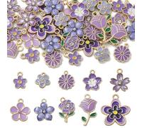 Airssory - 40 ciondoli in 10 stili a tema floreale viola, ciondoli in lega smaltata, forme miste di margherita, rosa, ciliegio e frangipani, per accessori fai da te per gioielli
