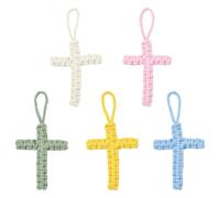 Airssory 5 ciondoli a forma di croce in cotone all'uncinetto, 5 colori, 12,5-14 cm, con Gesù crocifisso, per gioielli fai da te, bracciali, collane, orecchini, artigianato, borse, portachiavi