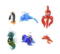 Airssory 6 ciondoli in vetro lavorato a lume a forma di animali dell'oceano, pinguino, delfino, cavalluccio marino, polipo, tartaruga, aragosta, per gioielli fai da te, bracciali, collane, orecchini