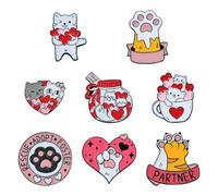 Airssory 8 spille in lega smaltata a forma di gatto, 8 stili, a tema San Valentino, a forma di cuore, zampe, coppa, per vestiti fai da te, maglioni, borse, decorazioni artigianali