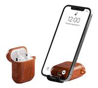 AirStand - Custodia per AirPods con supporto invisibile per il telefono, compatibile con AirPods serie 1 e 2, custodia antiurto in TPU e PC a protezione totale con moschettone portachiavi