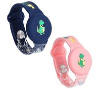 AirTag, 2 braccialetti impermeabili per bambini, motivo dinosauri, per bambini e anziani, regolabili, anti-smarrimento, per nascondere il localizzatore GPS (blu, rosa)