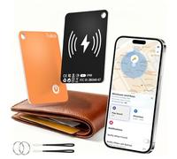 AirTag Card, Wallet Tracker Card Compatibile Apple Dov'è (solo iOS), Buletooth localizzatore IP68 Resistente, Smart Tag per Valigie, Portafoglio, Borse, Bagagli, Passaporto, Nero-Arancione 2 Pezzi