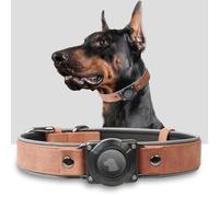 AirTag, Collare per cani in pelle con supporto per etichetta d'aria, impermeabile IPX8, riflettente, di fascia alta, regolabile, morbido, imbottito, adatto per cani di taglia media e grande (marrone