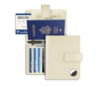 AirTag Custodia a portafoglio per passaporto, per donne e uomini, blocco RFID, custodia per passaporto con supporto AirTag, accessori da viaggio (bianco)
