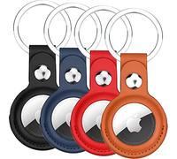 Airtags Portachiavi in Pelle di 4 Pezzi, Porta Air Tag per GSP, Apple, Chiavi Zaini e Animale, Custodia Anti-graffio, Mantiene Forte il Segnale GPS - Rosso Nero Blu Marrone