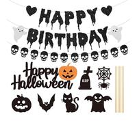 AIRTILY 1 Set di Stendardi di Compleanno, 7 Pezzi di Inserti di Carte per Torta, Decorazioni A Tema del Cranio, Decorazioni Creative E Interessanti, Disposizione delle Scene per Feste.