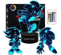 AIRUEEK Sonic Hedgehog Lampada 3D Luce Notturna Bambini-16 Variazioni Colore Telecomando Base Nera-Decorazione Regali Anime Gadget Per Ragazzo Uomo Sonic Fans