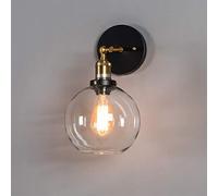 AIRUI Vintage Industriale Lampada da Parete Globo Trasparente Sfera di Vetro E27 Applique Orientabile A 180 ° Metallo Nero Luce A Muro Soggiorno Lampade da Comodino,Black-No Bulb