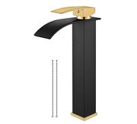 Airuida Cascata Bagno Alto Vessel Rubinetto Nero Opaco e Oro Spazzolato Vanity Sink Rubinetto Moderno Foro Singolo Maniglia Fattoria Lavabo Deck Mounted Miscelatore Lavabo