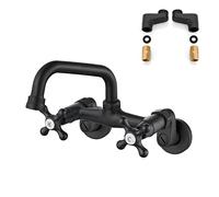 Airuida Nero opaco Montaggio a parete Rubinetto per lavello da cucina 6 pollici (15 cm) Beccuccio Portata Centro Regolabile Doppia Croce Maniglie da 3 pollici a 9 Pollici Miscelatore Acqua Calda e