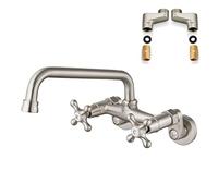 Airuida Nichel spazzolato Montaggio a parete Rubinetto da cucina 8 pollici Beccuccio Raggiungere Montaggio a parete Lavandino Rubinetto Centro regolabile Doppia Croce Maniglie Miscelatore Rubinetto