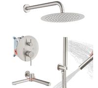 Airuida Sistema doccia a 3 funzioni con beccuccio per vasca, rubinetto per doccia rotondo a pioggia, doccetta con 2 funzioni, include valvola ruvida con scarico rotante a 360°, soffione doccia da 10