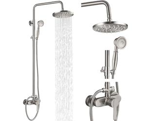 Airuida Sistema doccia a tubo esposto da 20 cm, doccia a pioggia, doccetta singola, doppia funzione, unità regolabile, soffione doccia moderno, nichel spazzolato