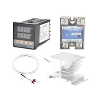 AIRUIXI regolatore di Temperatura REX-C100 PT100 Regolatore di Temperatura Digitale Termostato Uscita SSR Relè SSR 40DA Radiatore in Alluminio Dissipatore di Calore Resistenza 1m(Set 4)