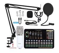 AIRYSSFU Kit scheda audio, Microfono a condensatore professionale BM 800 Scheda audio wireless V10 PRO for PC Computer Telefono Karaoke Gioco di canto dal vivo(White BM800 V10XPRO)
