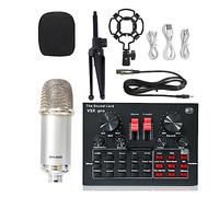 AIRYSSFU Kit scheda audio, Microfono Karaoke wireless Treppiede WXH1000amp; BM900 Scheda audio USB V8XPRO Microfono a condensatore da studio professionale for PC Phone MIC(White BM900 V8XPRO)