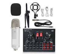 AIRYSSFU Kit scheda audio, Microfono Karaoke wireless Treppiede WXH1000amp; BM900 Scheda audio USB V8XPRO Microfono a condensatore da studio professionale for PC Phone MIC(White WXH1000 BM900)