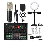 AIRYSSFU Kit scheda audio, Microfono Ring Fill Light Kit microfono treppiede con scheda audio live Microfono a condensatore da studio professionale for karaoke wireless(Silver BM900 LED)